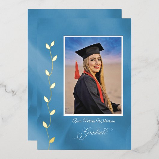 Artistry Blue College Graduation announcement 箔シーズンカード (正面/裏面)