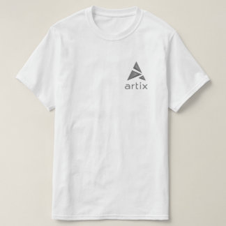 Artixの箱のTシャツに残っているグレースケールのロゴのブランド Tシャツ