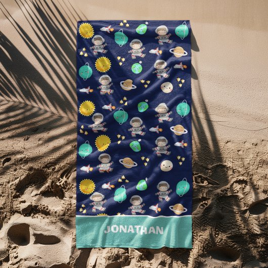 Artronaut and Spaceship for Children ビーチタオル