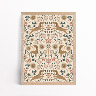 Arts and Crafts Folk Art Dog Floral Art ポスター