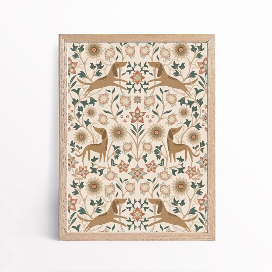 Arts and Crafts Folk Art Dog Floral Art ポスター