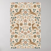 Arts and Crafts Folk Art Dog Floral Art ポスター (正面)