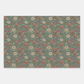 Arts and Crafts Navy Blue Pomegranate Floral ラッピングペーパーシート (正面3)