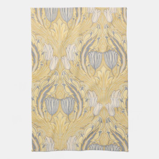 Arts and Crafts Walter Crane Blue White Tulips キッチンタオル (縦)