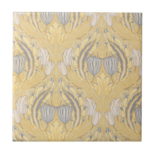 Arts and Crafts Walter Crane Blue White Tulips タイル (正面)