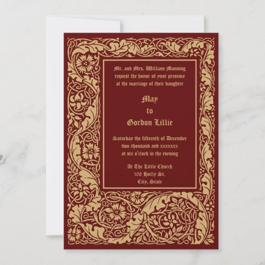 Arts & Crafts Style 1905 Floral Foliage Wedding 招待状 (正面)