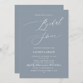 ArtsAppほこりっぽい青い書道ブライダルシャワー 招待状 (正面/裏面)