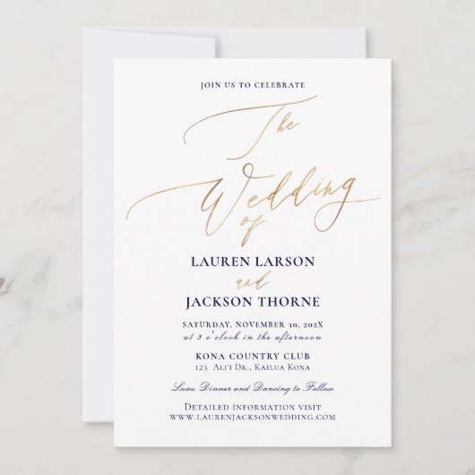 ArtsAppエレガントフェイク金ゴールド結婚書道 招待状 (正面)