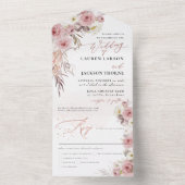 ArtsAppエレガント Dusty Pink Roses、バラ金ゴールドダスト オールインワン招待状 (内側)