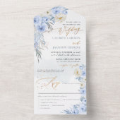 ArtsAppダスティブルーエレガントバラ金ゴールドダスト オールインワン招待状 (内側)