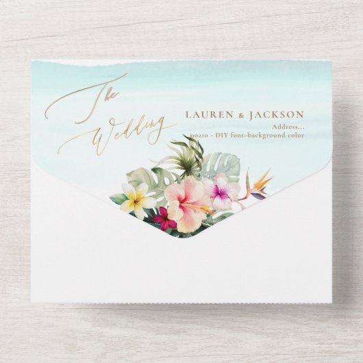 ArtsAppトロピエレガントカルパラダイスフェイク金ゴールドアクセント オールインワン招待状 (裏面)