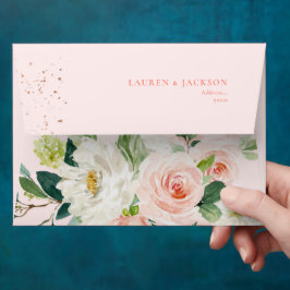 ArtsApp水エレガント色赤面ピンクローズ 封筒