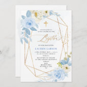 ArtsApp エレガント H2ほこりっぽいブルーバラバプテスマ 招待状 (正面/裏面)