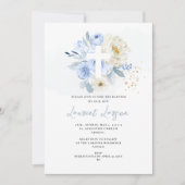 ArtsApp エレガント H2ほこりっぽいブルーバラバプテスマ 招待状 (正面)