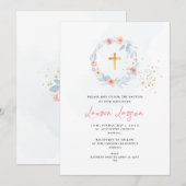 ArtsApp エレガント H2ピンク淡い色のバラ洗礼 招待状 (正面/裏面)