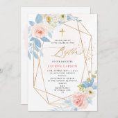 ArtsApp エレガント H2ピンク淡い色のバラ洗礼 招待状 (正面/裏面)