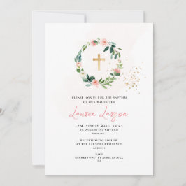 ArtsApp エレガント H2ピンク淡い色のバラ洗礼 招待状