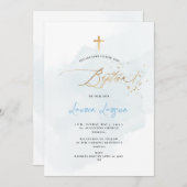 ArtsApp エレガント H2ブルーバプテスマ淡い色のス洗浄 招待状 (正面/裏面)