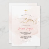 ArtsApp エレガント H2洗いピンク淡い色のの洗礼 招待状 (正面/裏面)