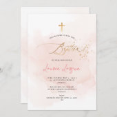 ArtsApp エレガント H2洗いピンク淡い色のの洗礼 招待状 (正面/裏面)
