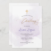 ArtsApp エレガント H2洗浄パープル《キリスト教》洗礼式や命名式 招待状 (正面/裏面)