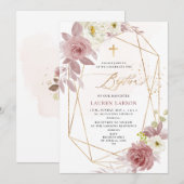 ArtsApp エレガント H2 ダスティ ピンク ローズ 洗礼 招待状 (正面/裏面)
