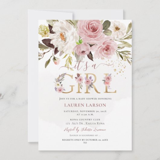 ArtsApp H2ほこりっぽいバラバラベビーシャワー 招待状 (正面)