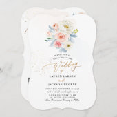 ArtsApp H2ほこりっぽいブルー赤面ピンクボタニカル 招待状 (正面/裏面)