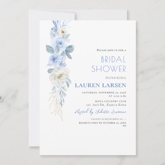 ArtsApp H2ほこりっぽい青いバラ緑の葉 招待状 (正面)