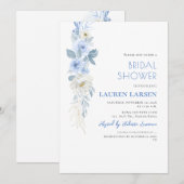 ArtsApp H2ほこりっぽい青いバラ緑の葉 招待状 (正面/裏面)