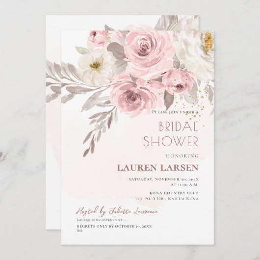 ArtsApp H2ダスティピンクローズブライダルシャワー 招待状 (正面/裏面)