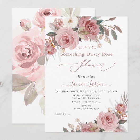 ArtsApp H2ダスティピンクローズブライダルシャワー 招待状 (正面/裏面)