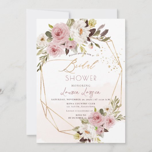 ArtsApp H2ダスティピンクローズブライダルシャワー 招待状 (正面)