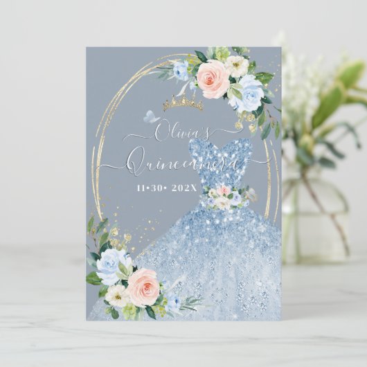 ArtsApp H2ピンクブルーバラきらめくキンセアニェラ 招待状 (スタンド正面)