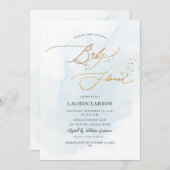 ArtsApp H2ベビーブルー金ゴールド書道ベビーシャワー 招待状 (正面/裏面)