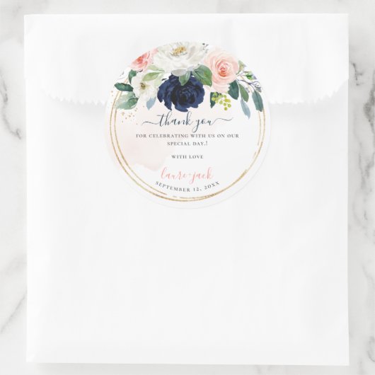 ArtsApp H2赤面ネイビーバラベビーシャワーありがとう ラウンドシール (バッグ)