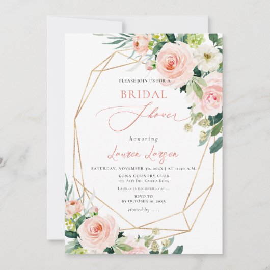 ArtsApp H2赤面ピンクローズブライダルシャワー 招待状 (正面)
