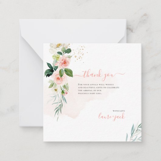 ArtsApp H2赤面ピンクローゼベビーシャワーありがとう ノートカード (正面)