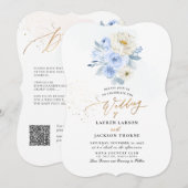 ArtsApp H2 ダスティーブルーのバラのウェディング 招待状 (正面/裏面)