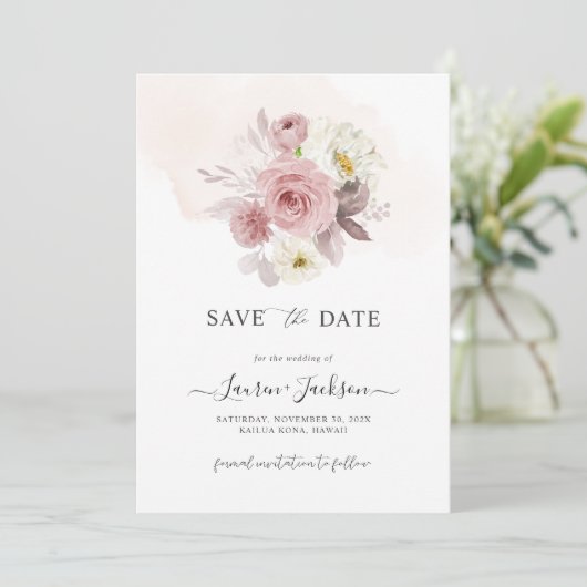 ArtsApp H2 Dusty Pink Roses Save the Date Card 招待状 (スタンド正面)