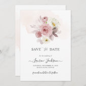 ArtsApp H2 Dusty Pink Roses Save the Date Card 招待状 (正面/裏面)