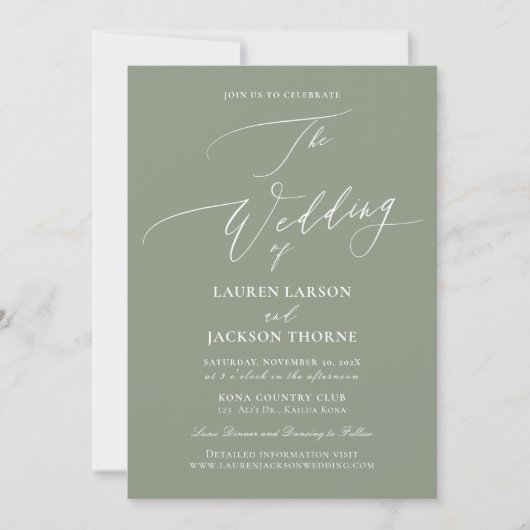 ArtsApp Sage Green Luxe書道結婚の 招待状 (正面)
