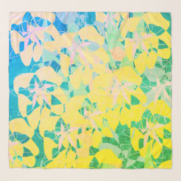 Artsy Abstract Lime Green Yellow Chiffon Scarf スカーフ