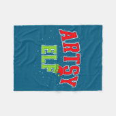 Artsy Elf Christmas Family Matching Group Xmas Act フリースブランケット (正面(横))