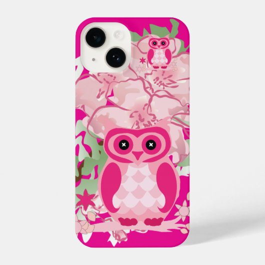 Artsy Pink Owl & Flowers Phone Case iPhoneケース (裏面)
