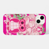 Artsy Pink Owl & Flowers Phone Case iPhoneケース (裏面横)