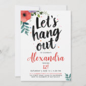 Artsy Red Green Floral Garden Party Hang Out Typo 招待状 (正面)