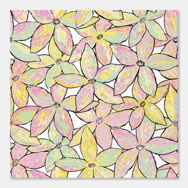 Artwork Flowers Modern Pink Green Yellow. 壁紙 (正面)
