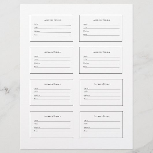 Artwork Labels for Art Shows and Exhibitions (正面)