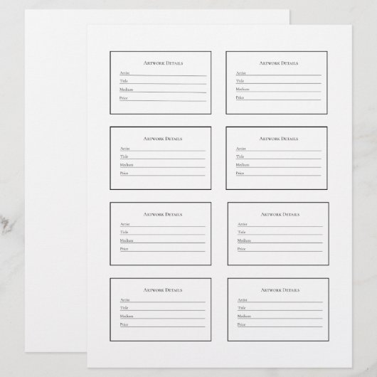 Artwork Labels for Art Shows and Exhibitions (正面/裏面)